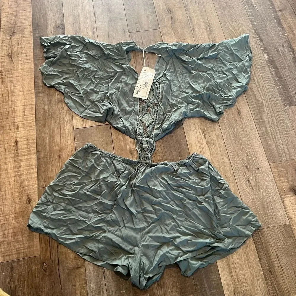 Free People Flowy Sage Green Romper size M