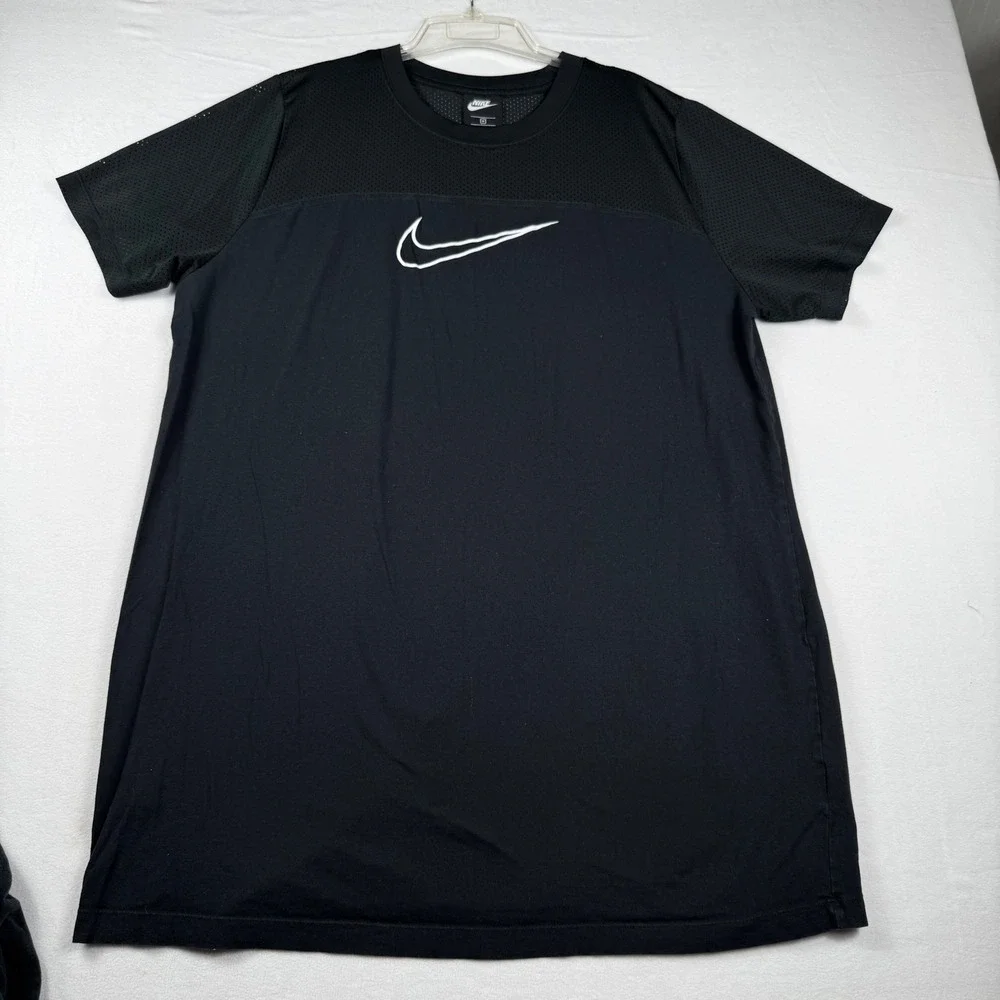 Nike Sportswear T Shirt Dress Black Mesh Panel Embroidered Swoosh Women 1X