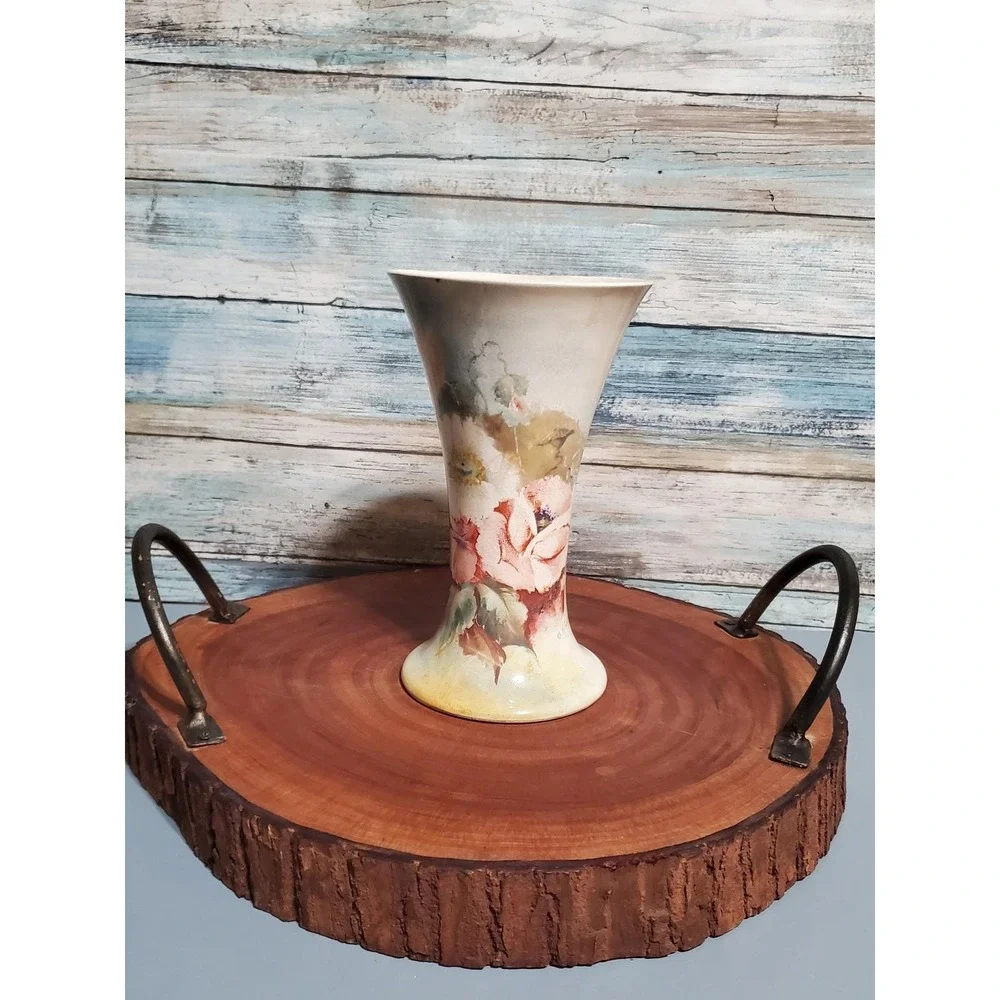 Vintage 1920s‎ O K Lewis Hand Painted Floral Ceramic Vase Art Nouveau Style