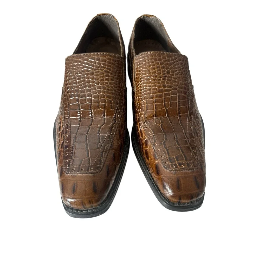Stacy Adams Loafers‎ Shoes Men's 9 M Brown Leather Croc Print Slip On Designer