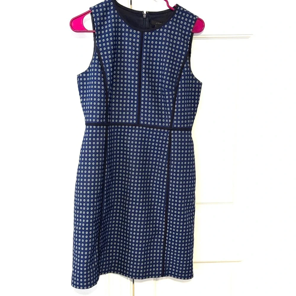J.Crew Navy Jacquard‎ Brocade Grosgrain Structured Preppy Sheath Dress