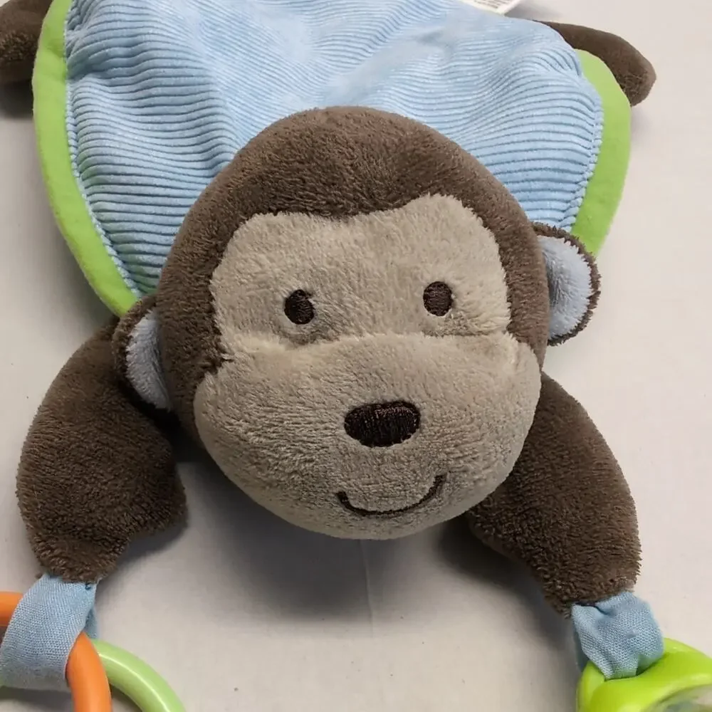 Carter's‎ Monkey Crib Toy Plush Baby Rattle Teether Hanging Blue Green Brown