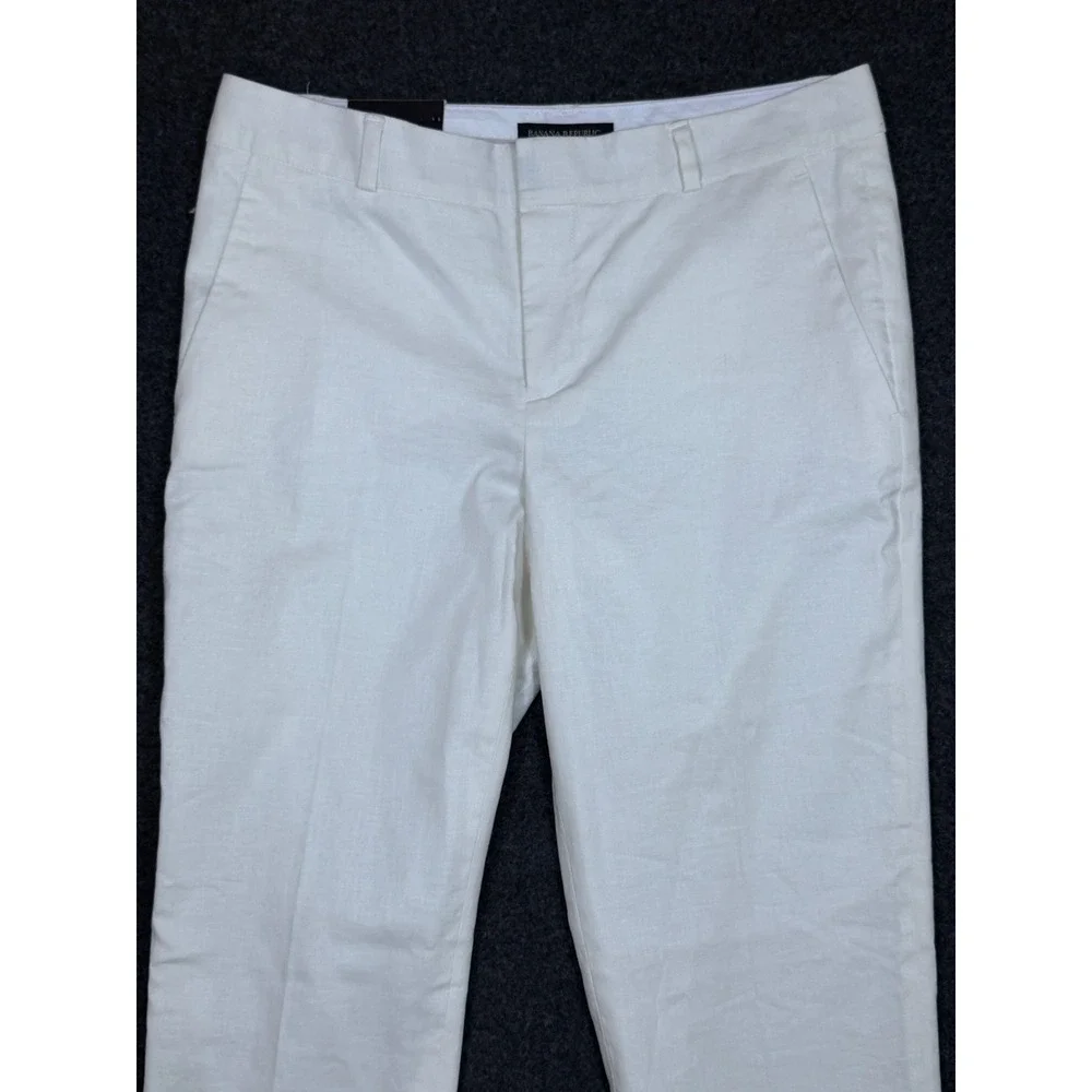 Banana Republic Avery Linen Blend Ankle Pants Women 4 White Straight Leg New Tag