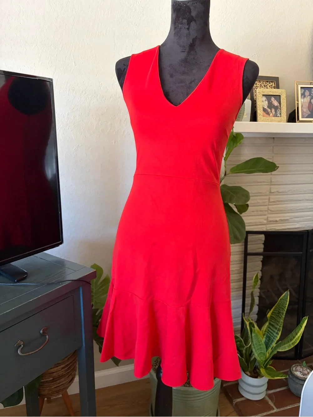 J. Crew Bright Red V-Neck Sleeveless Midi Dress