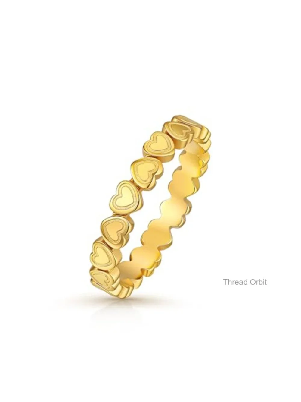 14K Gold Plated Stainless Steel Heart Ring Promise Stackable Ring Size 5-9