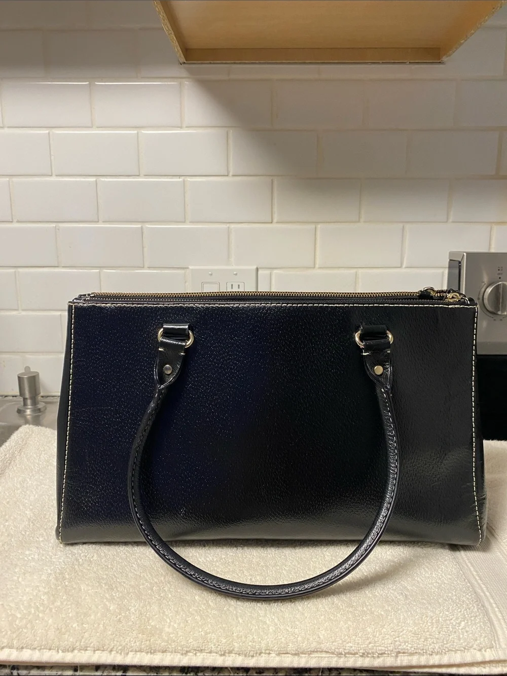 kate spade Black Pebbled Leather Satchel with Gold Hardware
