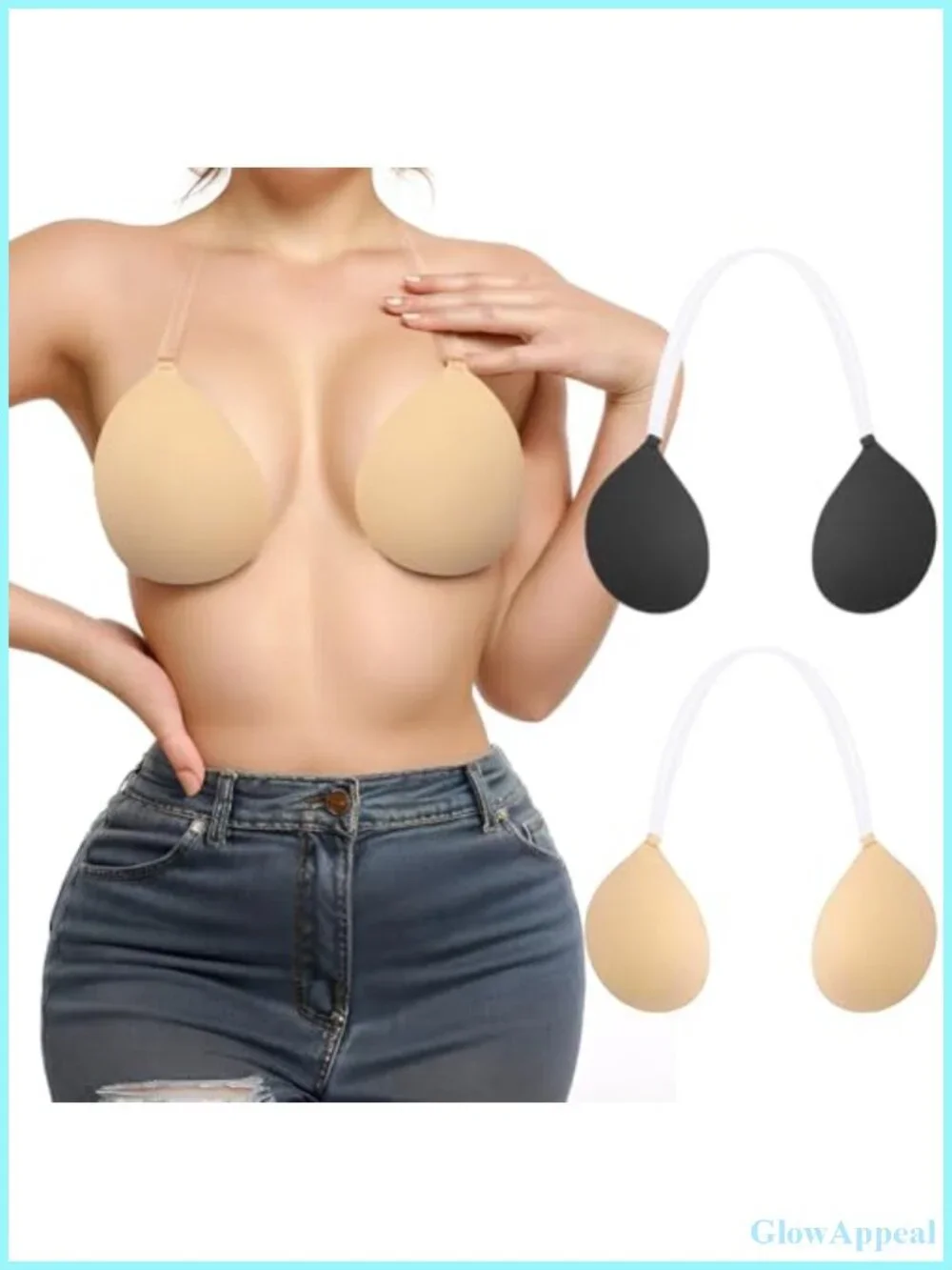 Invisible Adhesive Push-Up Bra with Clear Halter Straps for Backless Dresses
