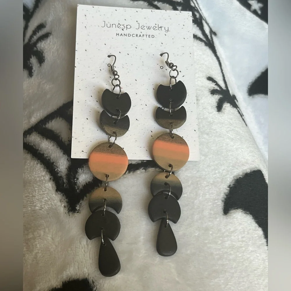Black and orange moon phase earrings