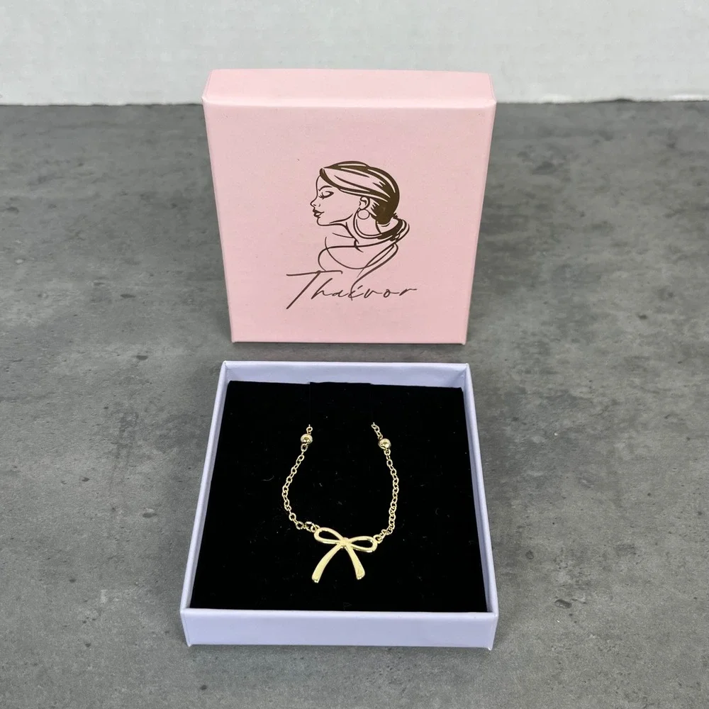 Thaivor Gold Tone Bow Necklace Women‎ Jewelry Gift Boxed