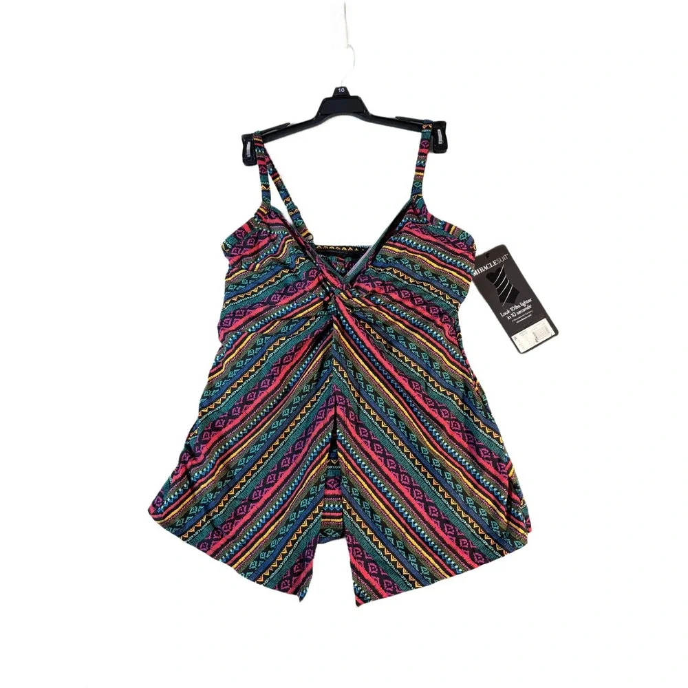 Miraclesuit Size 8 Love Knot Tankini Top NWT Tropical Tribal Twist‎ Front $110