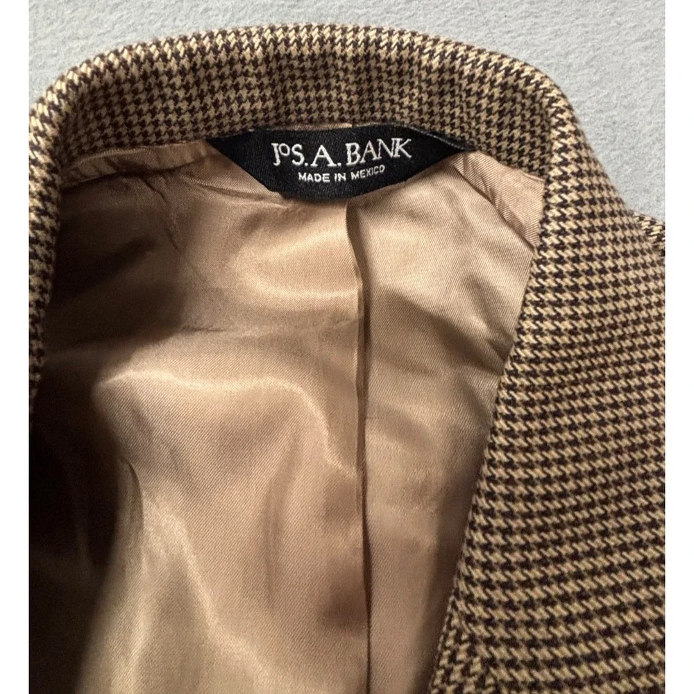 Jos A Bank Blazer Wool Silk Mens Sport Coat Brown Houndstooth Jacket 40 Short