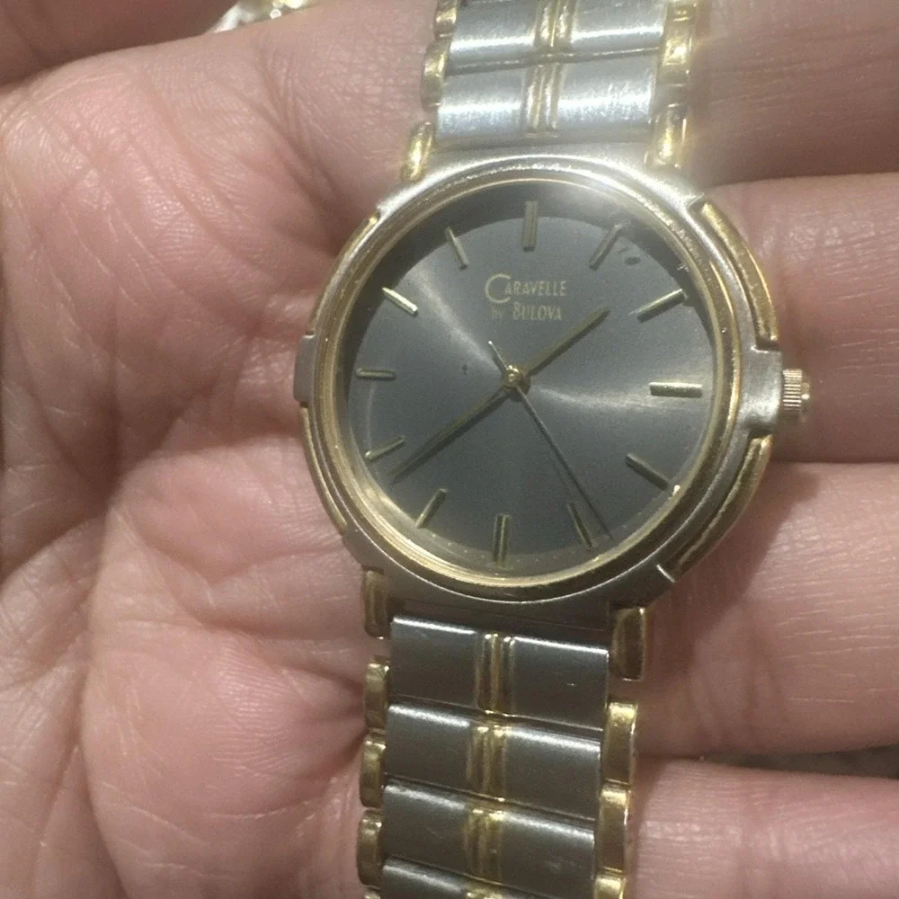Works VTG Caravelle By Bulova Quartz Date Two-Tone Unisex Watch New Battery 33mm