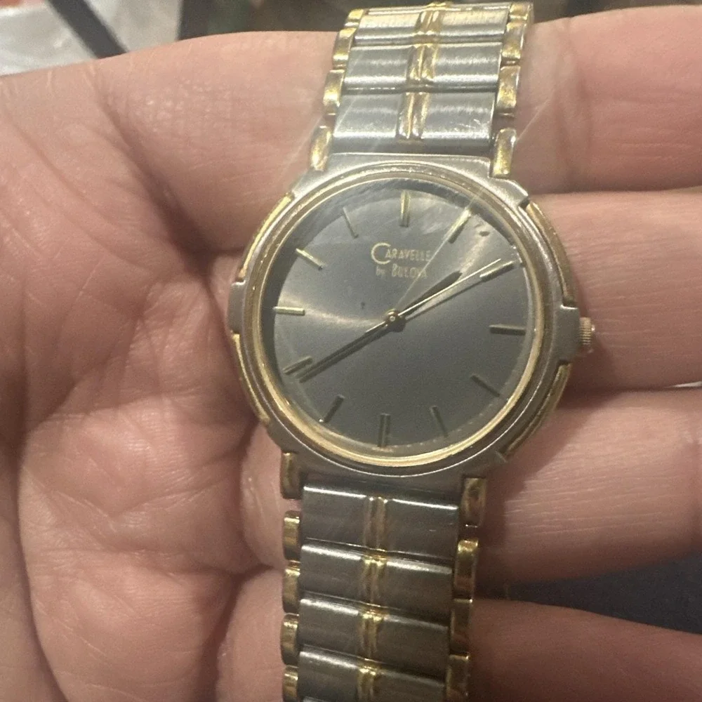 Works VTG Caravelle By Bulova Quartz Date Two-Tone Unisex Watch New Battery 33mm