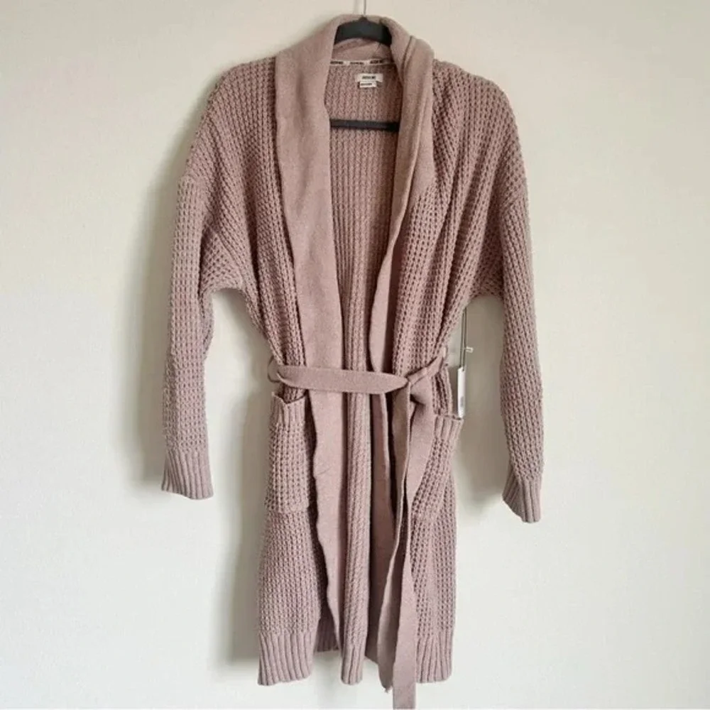 JASON WU I Women's Tan Waffle Knit Shawl Collar Belted Robe Cardigan I‎ SizeL
