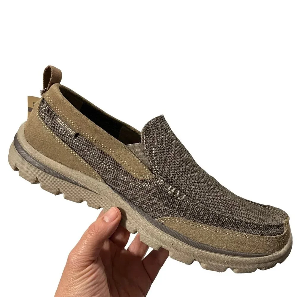 Skechers Men's Loafer Size 11.5 Tan Relaxed Fit Slip-on Shoe Memory Foam Footbed