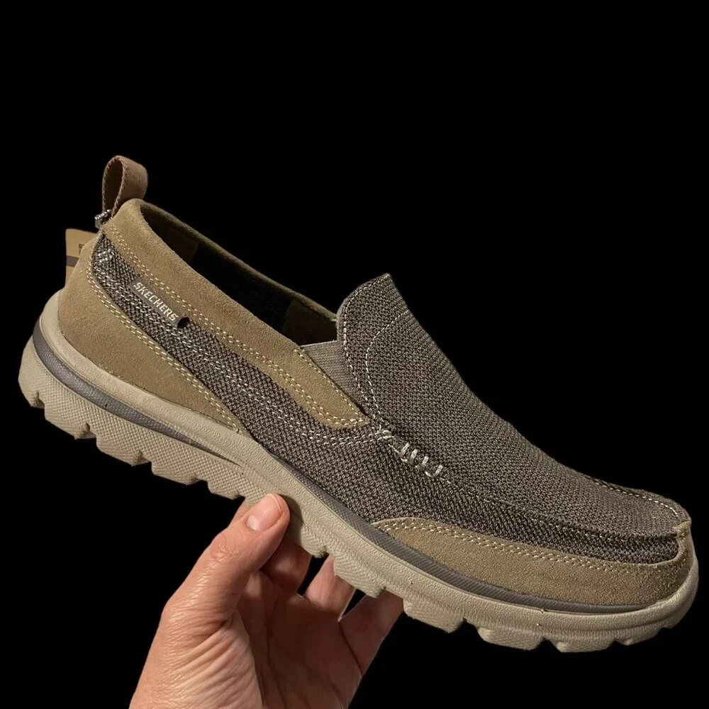 Skechers Men's Loafer Size 11.5 Tan Relaxed Fit Slip-on Shoe Memory Foam Footbed