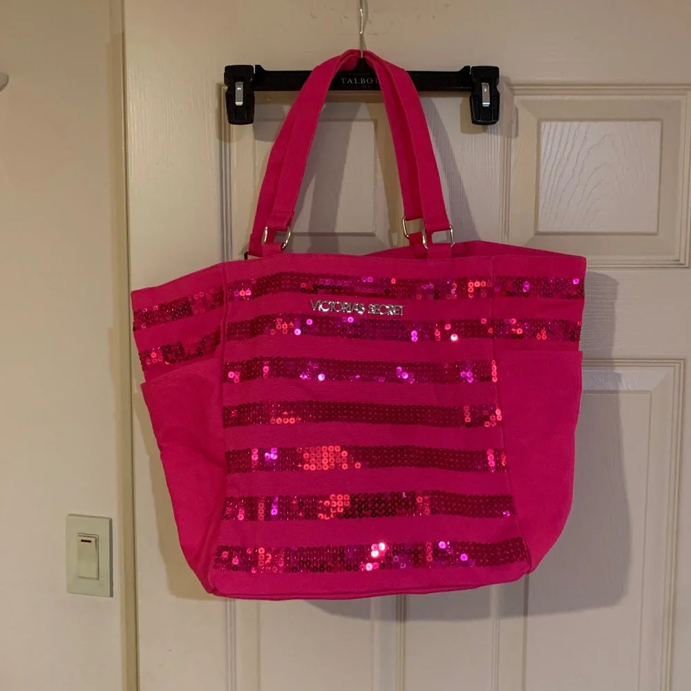 NWOT Victoria’s Secret Pink Canvas Sequin Tote Bag
