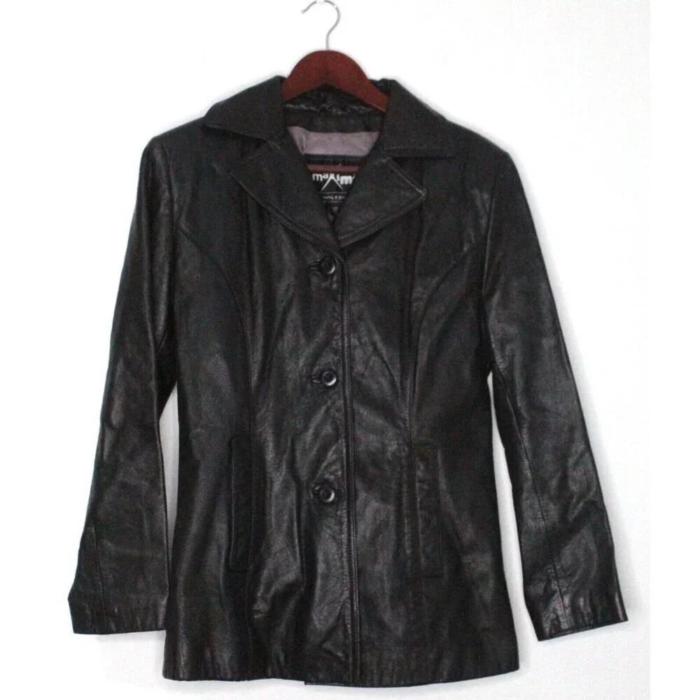 Wilsons Leather Soft‎ Leather Women's Small Black Maxima Coat Blazer Vintage Y2K