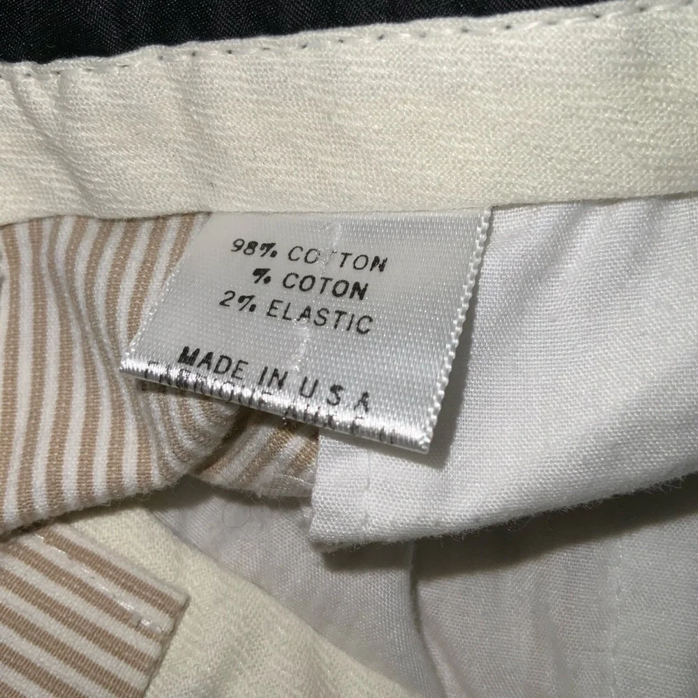 Theory Tan & White Pinstripe Cotton Bermuda Shorts Pockets Size 6