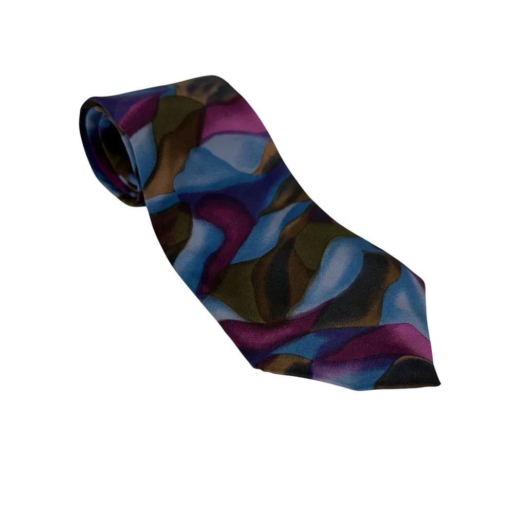 J Garcia Mesa Collection Seven Mens Silk Abstract Pattern Tie Made in USA‎