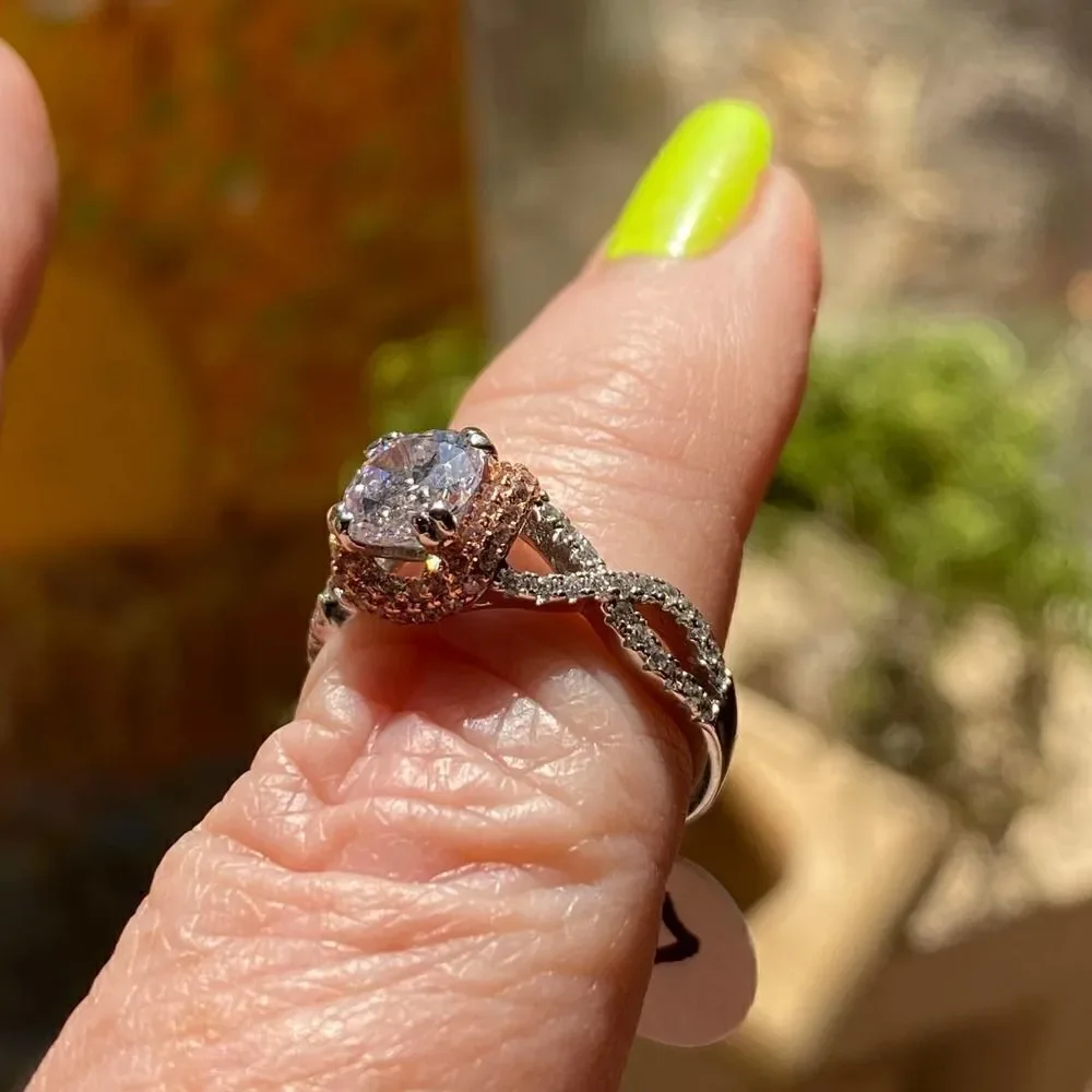 Sterling Silver 14K Twisted Two Tone Clear CZ Ring