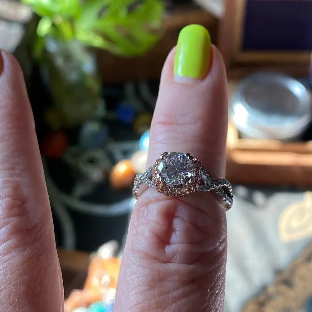 Sterling Silver 14K Twisted Two Tone Clear CZ Ring