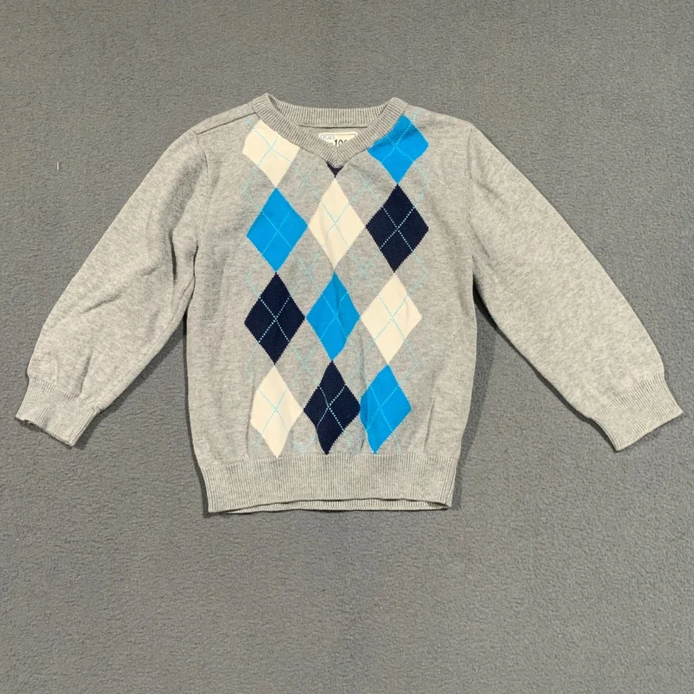 The Childrens Place Argyle Sweater Gray Blue Cream Kids‎ Size 3T Cotton
