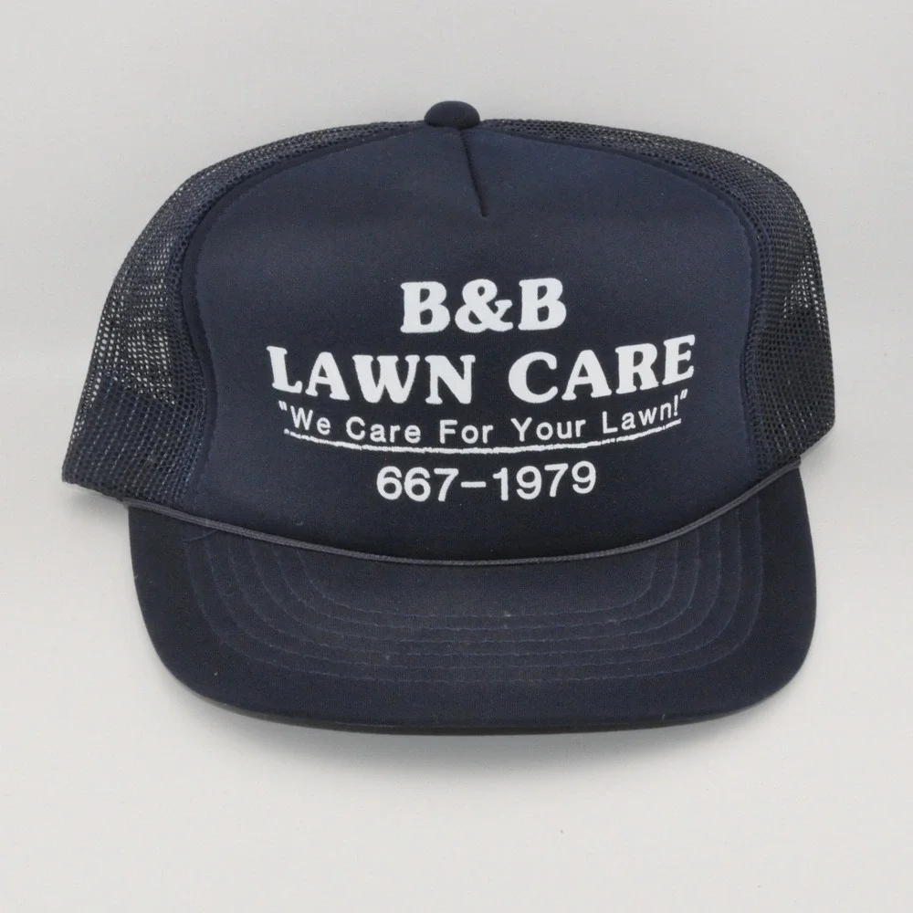 YoungAn Hat Co Trucker Hat OS Navy Blue‎ Excellent B&B Lawn Care Snapback Mesh