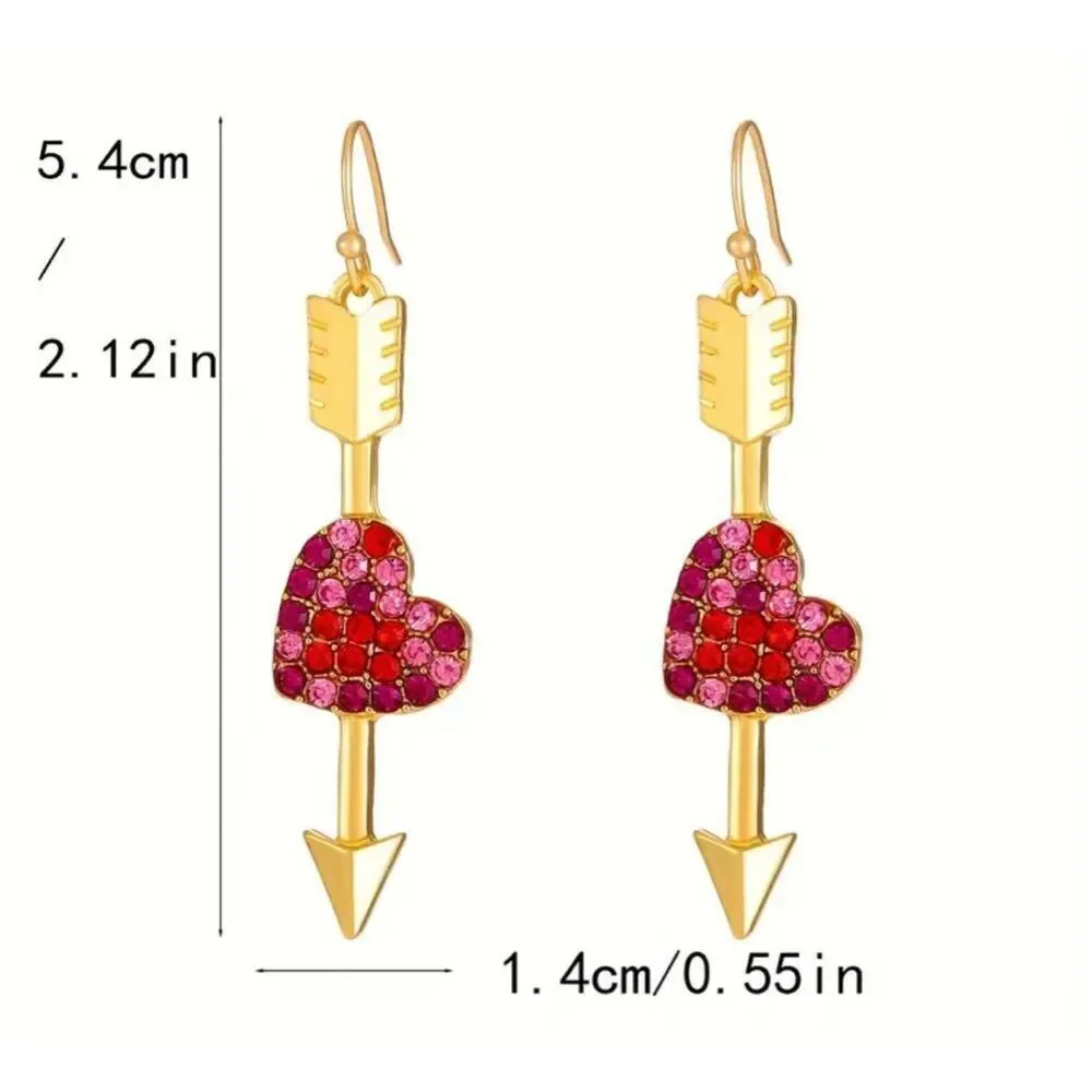 Earrings Heart Arrow Key Dangle‎ Red Pink Gold Jewelry Gift Betsey Johnson Vibes