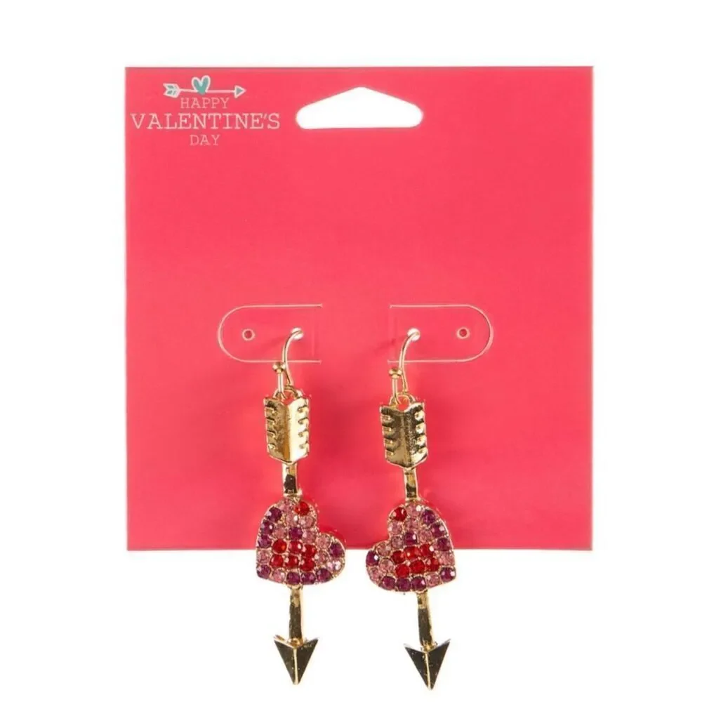 Earrings Heart Arrow Key Dangle‎ Red Pink Gold Jewelry Gift Betsey Johnson Vibes