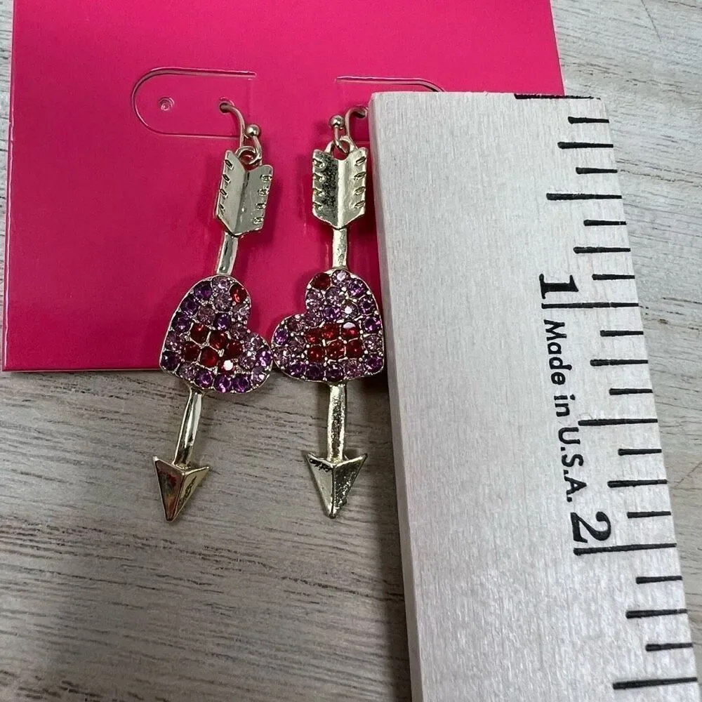 Earrings Heart Arrow Key Dangle‎ Red Pink Gold Jewelry Gift Betsey Johnson Vibes