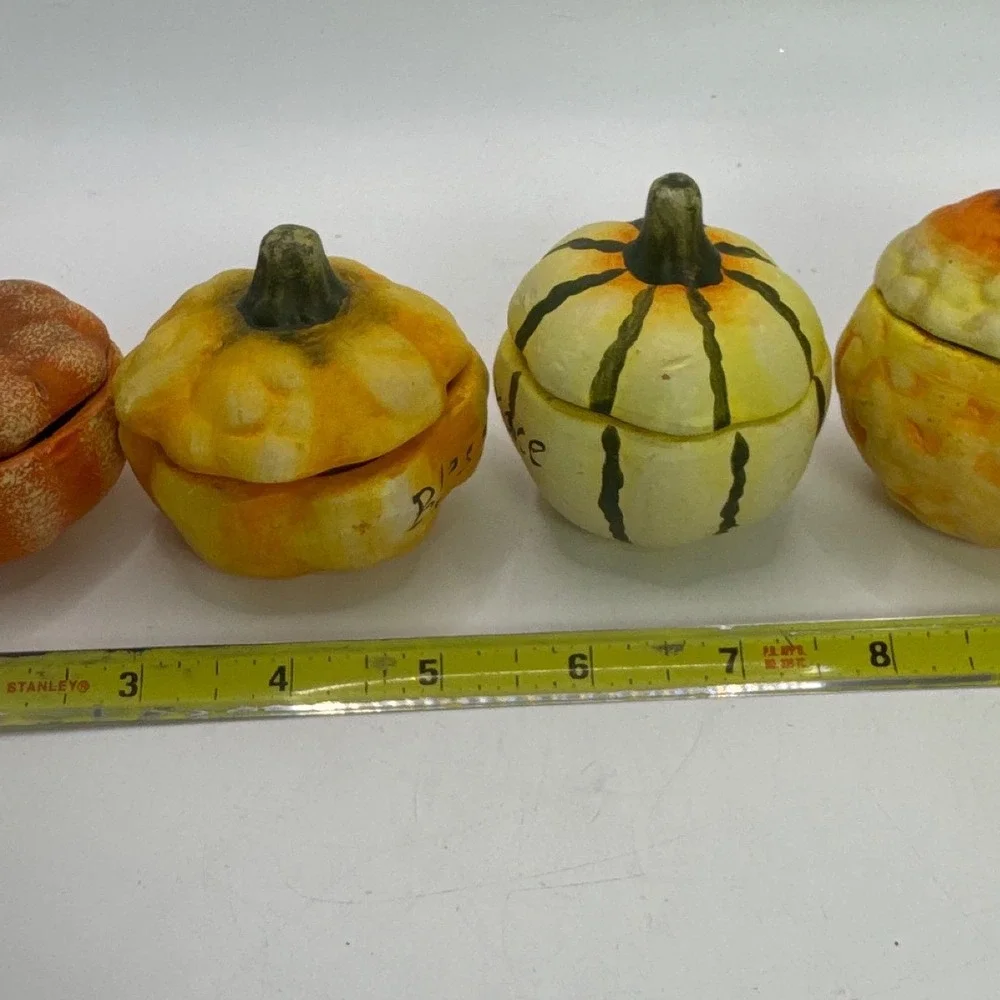 Set of 4 Ceramic‎ Pumpkin Gourd Tea Light Candle Holders Give Thanks Bless Grace