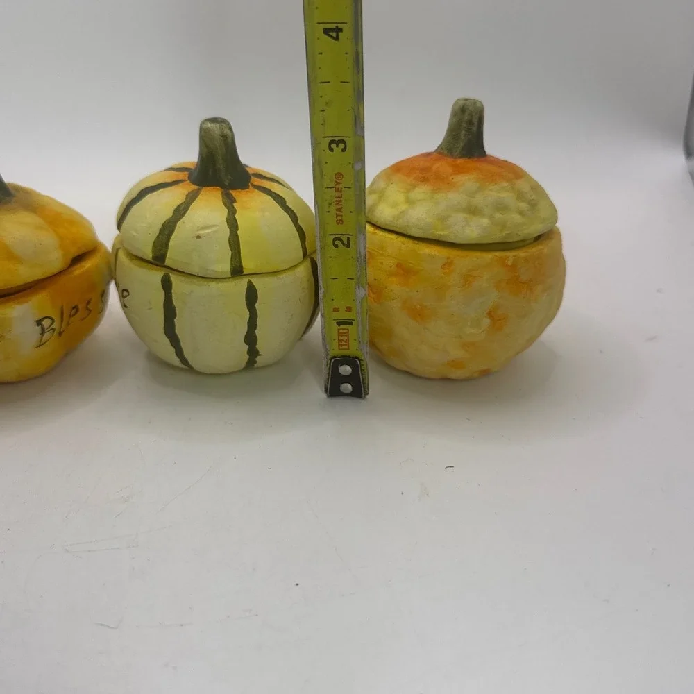 Set of 4 Ceramic‎ Pumpkin Gourd Tea Light Candle Holders Give Thanks Bless Grace