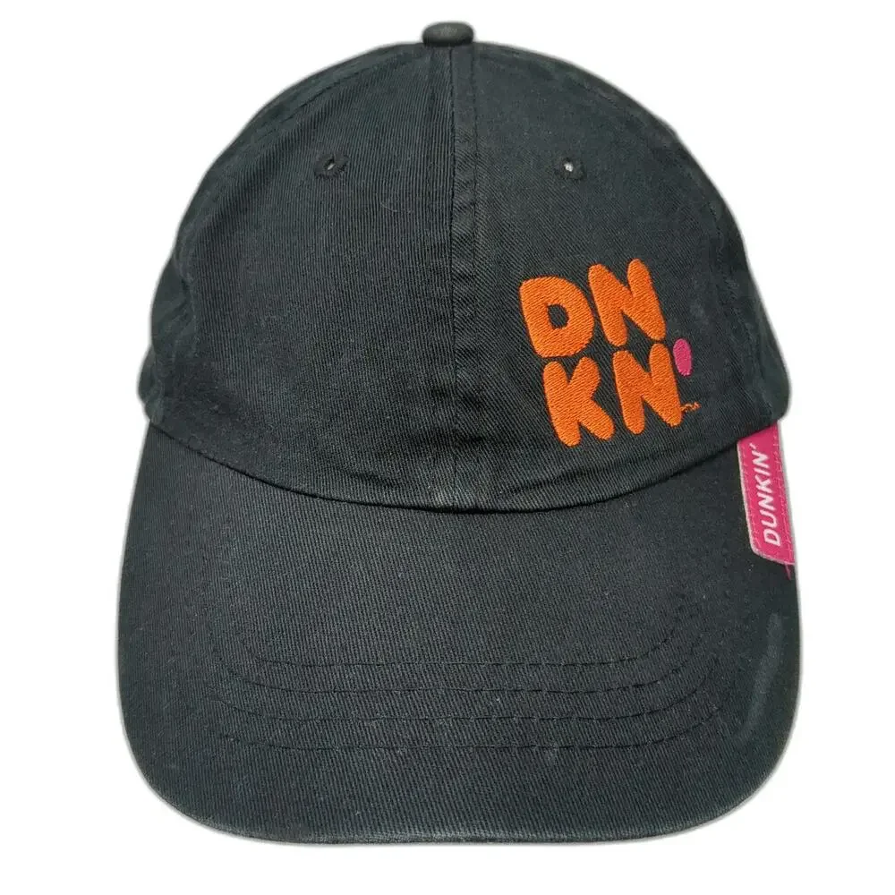 Dunkin' Baseball Cap Black One Size Strapback DNKN Logo Embroidered Brim Tag Hat
