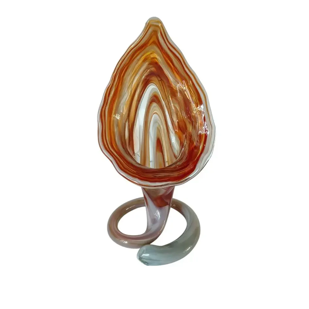 Spiro Jack in the Pulpit Trumpet Vase Calla Lily Vintage MCM Orange Coil Swirl