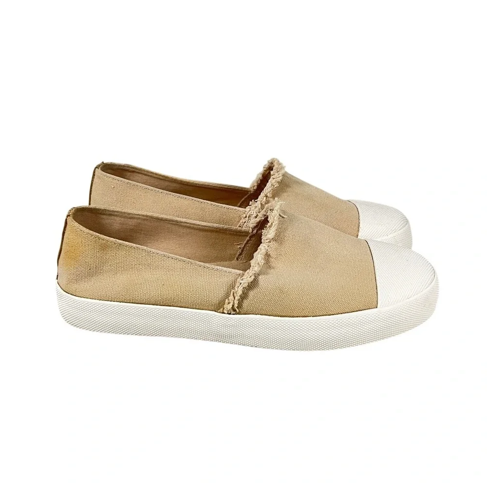Splendid Canvas Slip On Sneakers Tan White Toe Cap Distressed US 9