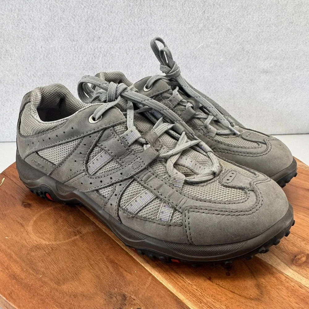 Ecco Gray Leather Mesh Hiking Trail‎ Walking Shoes Comfort Size 39 US 8.5