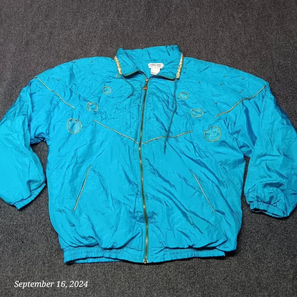 Vintage Euro‎ Joy Windbreaker Lightweight Jacket Women Large Blue