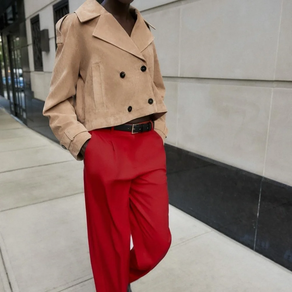 Zara Red Straight-Leg Trousers