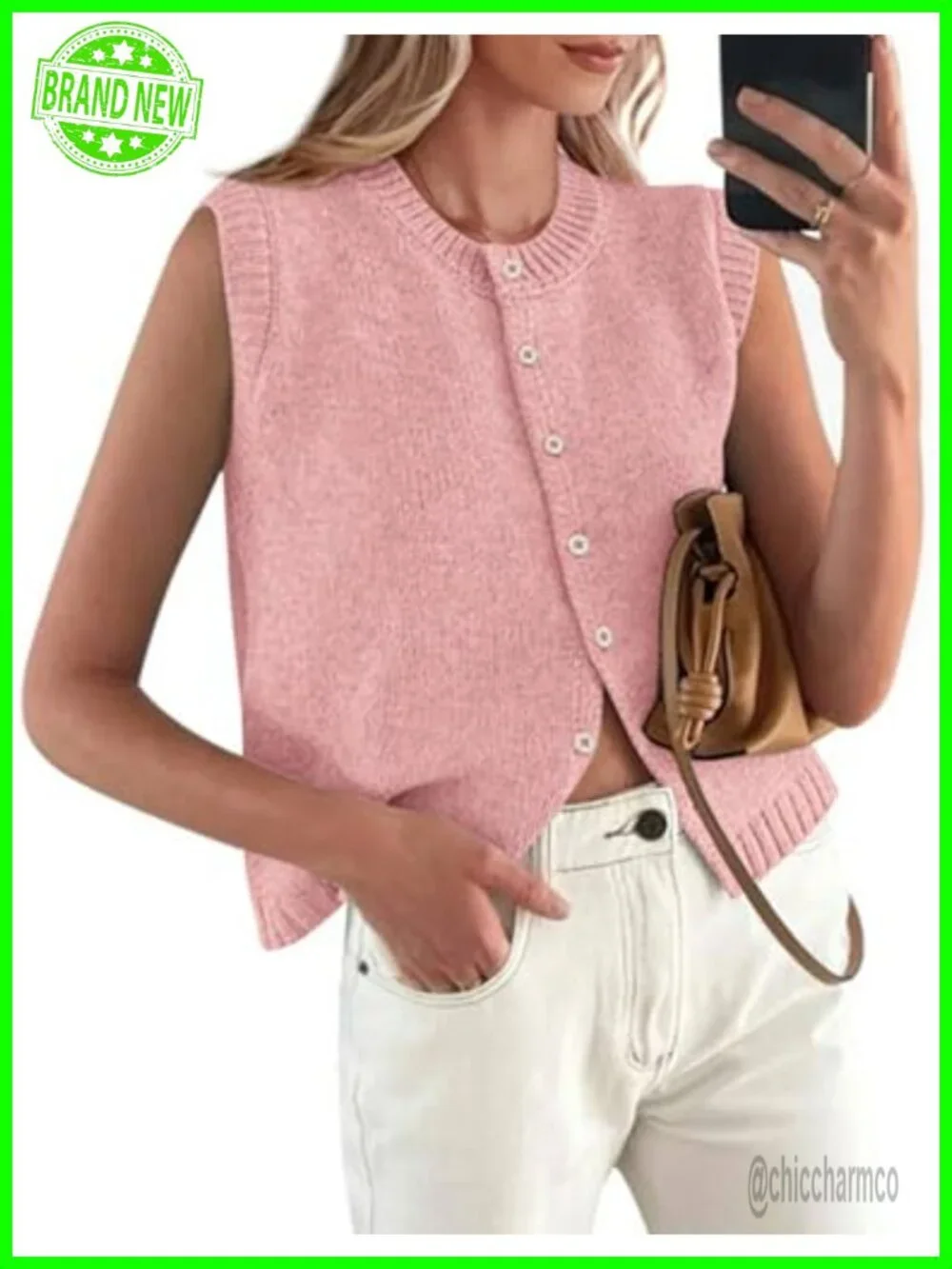 Lightweight Sleeveless Button Up Knit Vest Top for Women