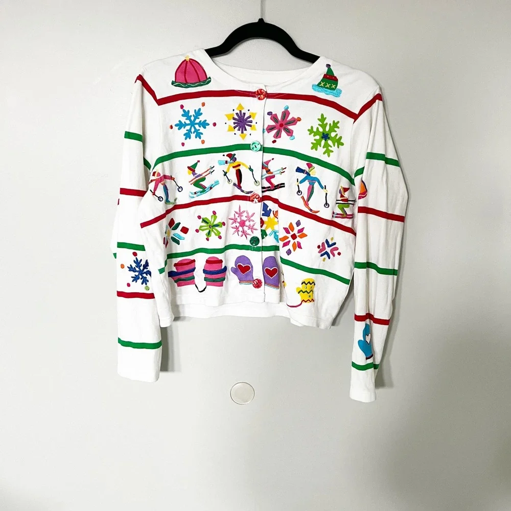 Michael Simon lite ski winter embroidered cardigan‎ medium
