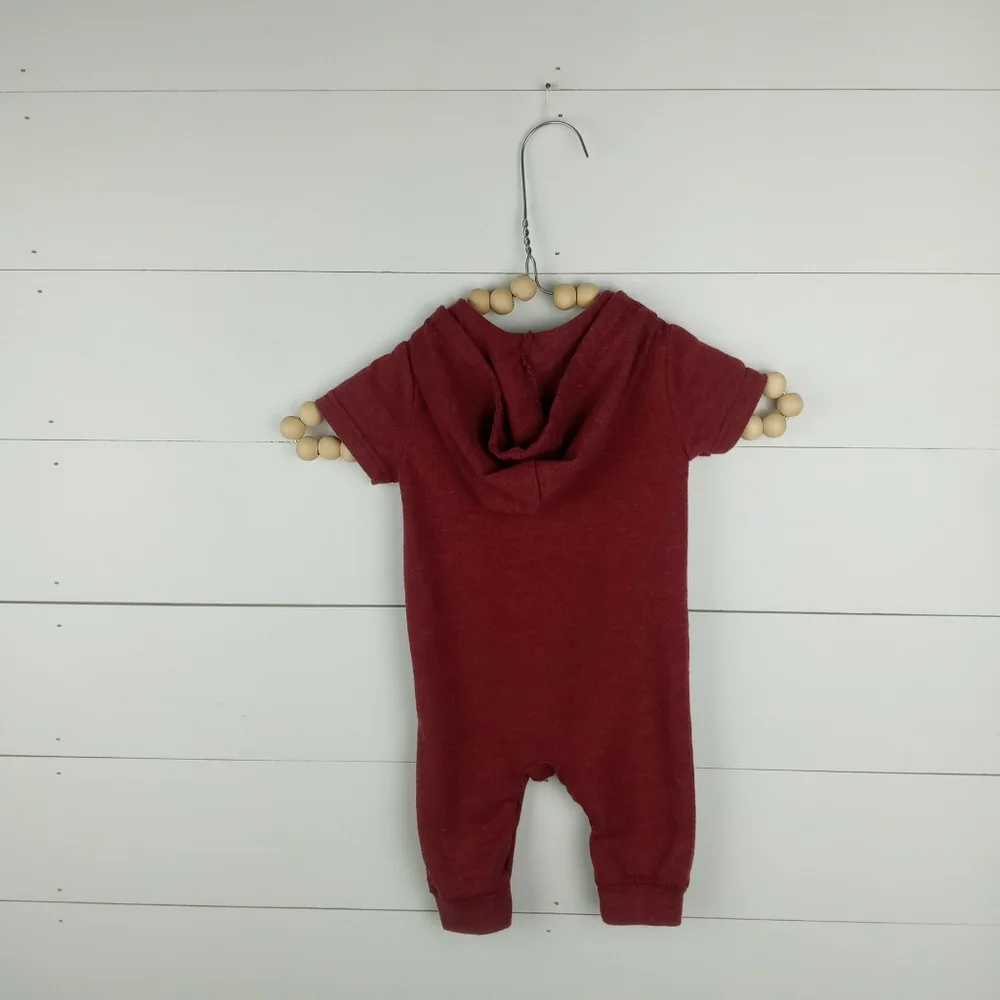 Cat & Jack boys size 0-3 mos coolest baby ever hooded romper burgundy letters