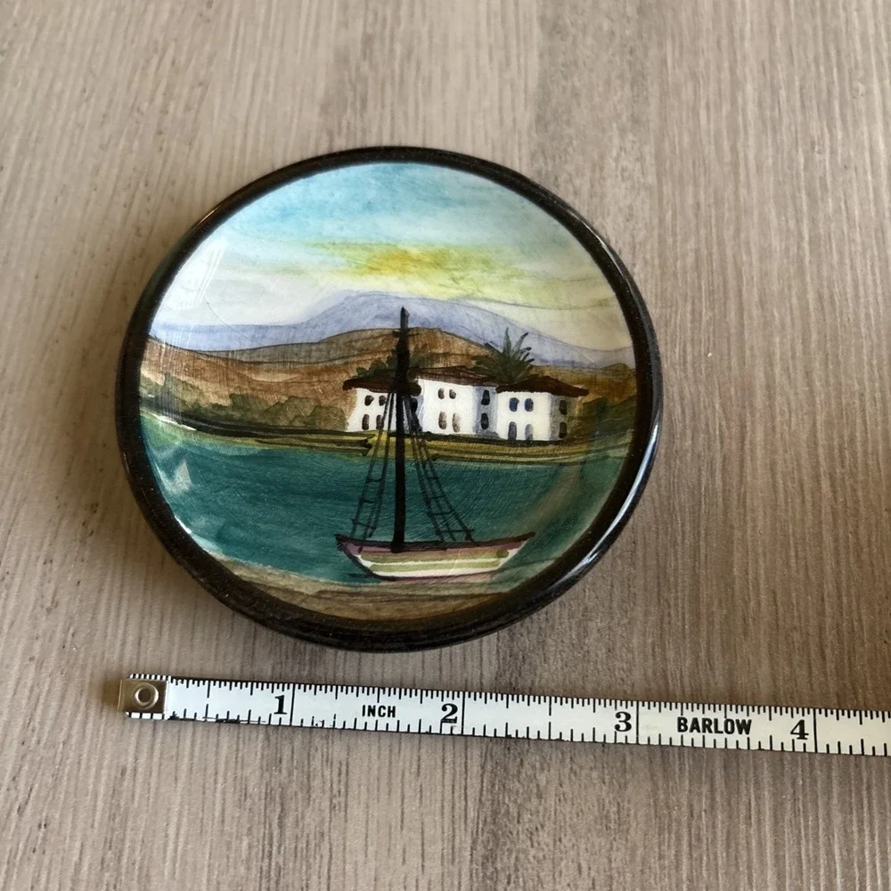 Handpainted Artist Signed Maiph‎ or Malph Ceramic Plate with Hanger 3.25