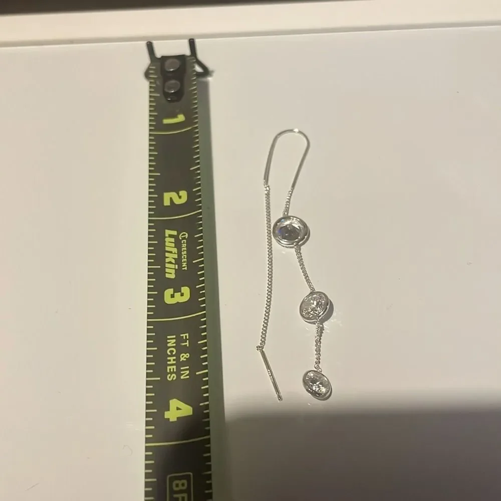 Dangle Drop Earrings with‎ Three Round Clear Stones Silver Tone Jewelry