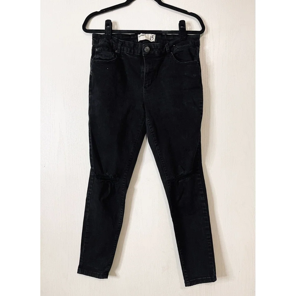 Garage Womens Black Distressed Slim Fit‎ Classic Denim Skinny Jeans Size 13