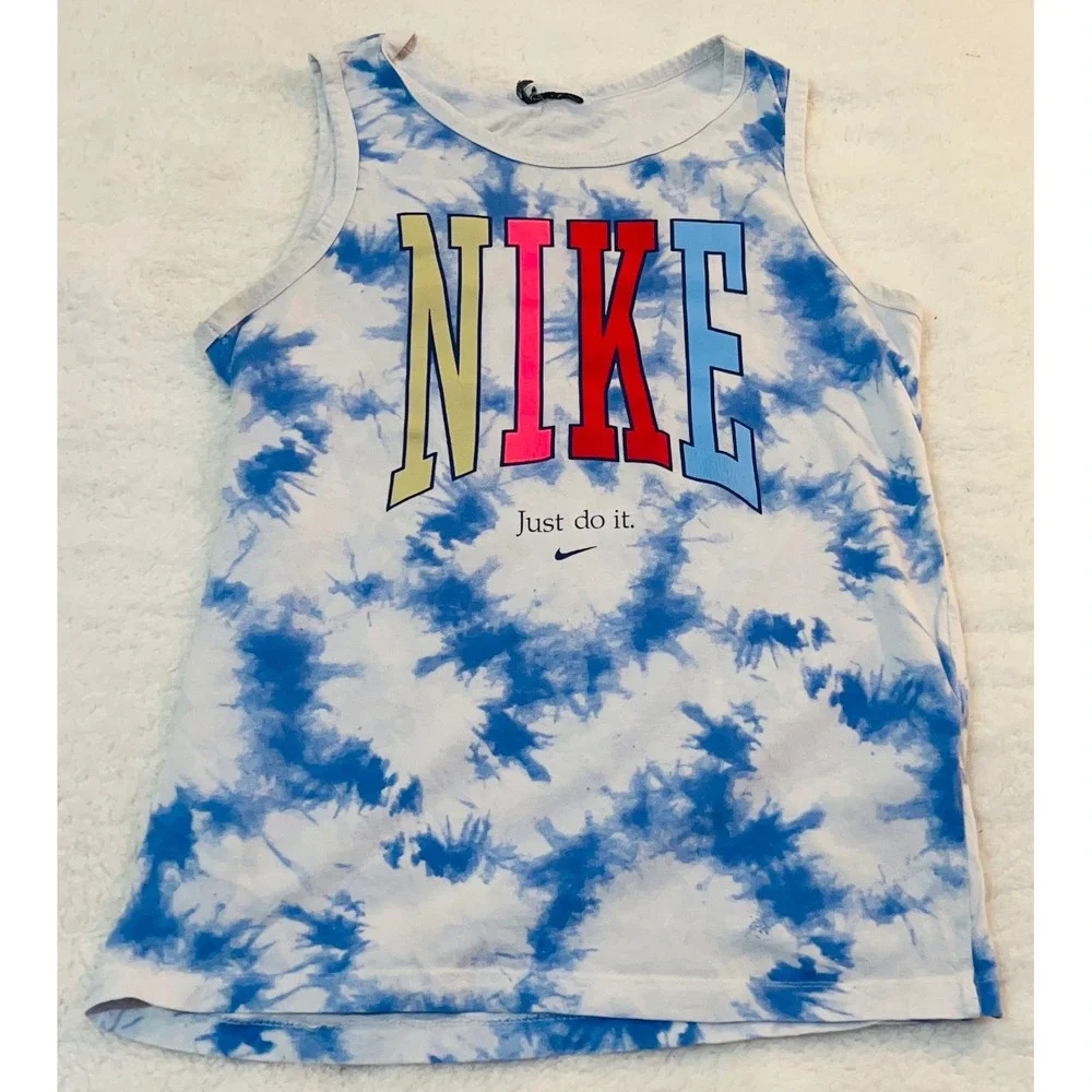 Nike Mens Tie Dye Tank Top Blue White Just Do It Peace Globe Graphic Small