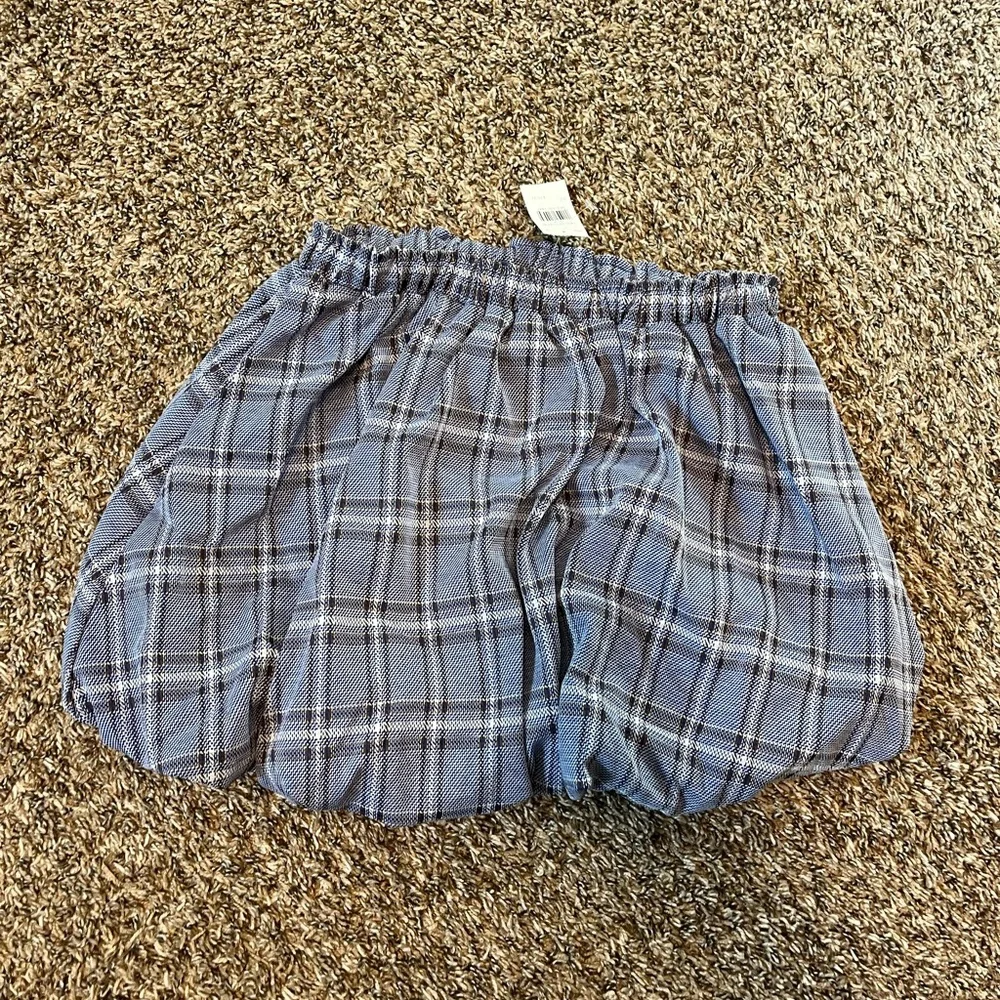 💛 NWT Blue Plaid Bubble Mini Skirt