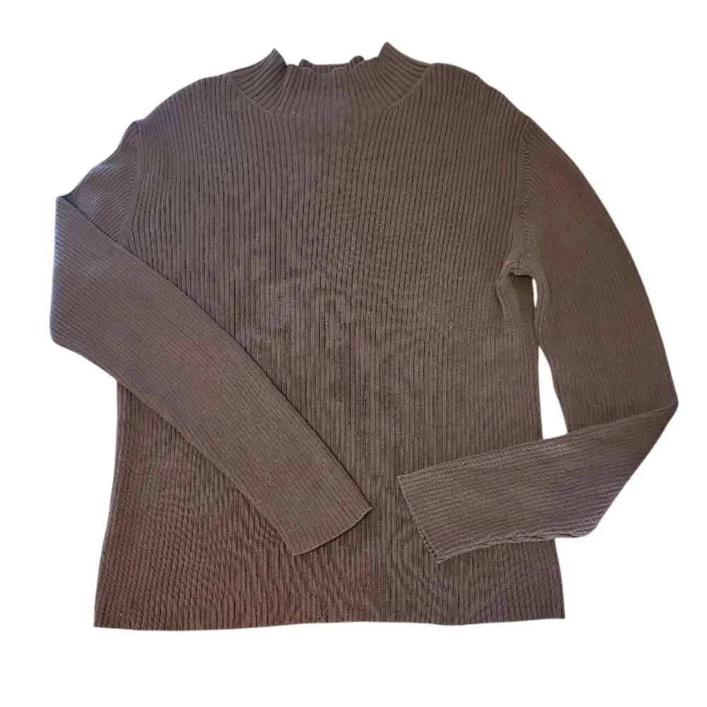 Nordstrom VTG 2004 Brown Ribbed 100% Cotton Mock Neck Sweater‎ Large