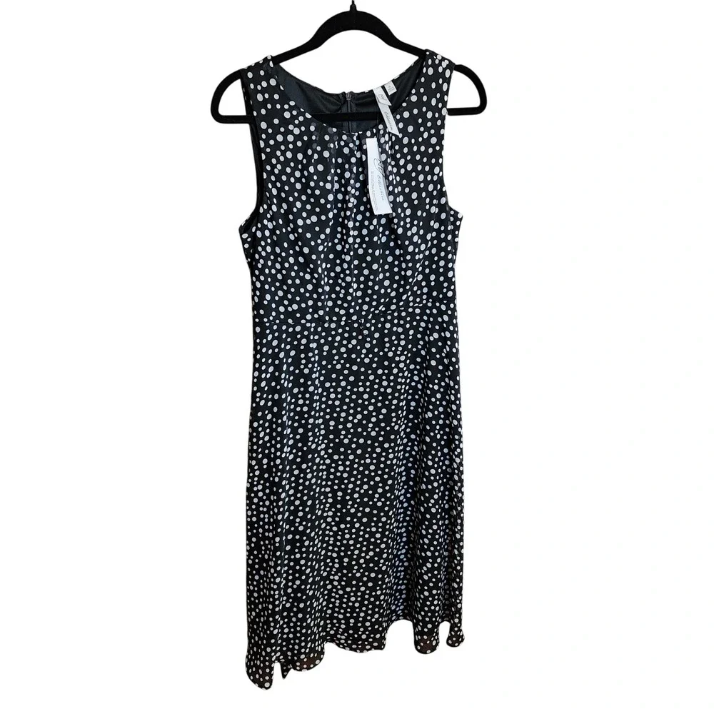 NY Collection Womens Black White Polka Dot Sleeveless Midi Dress CCD0525 PL NWT