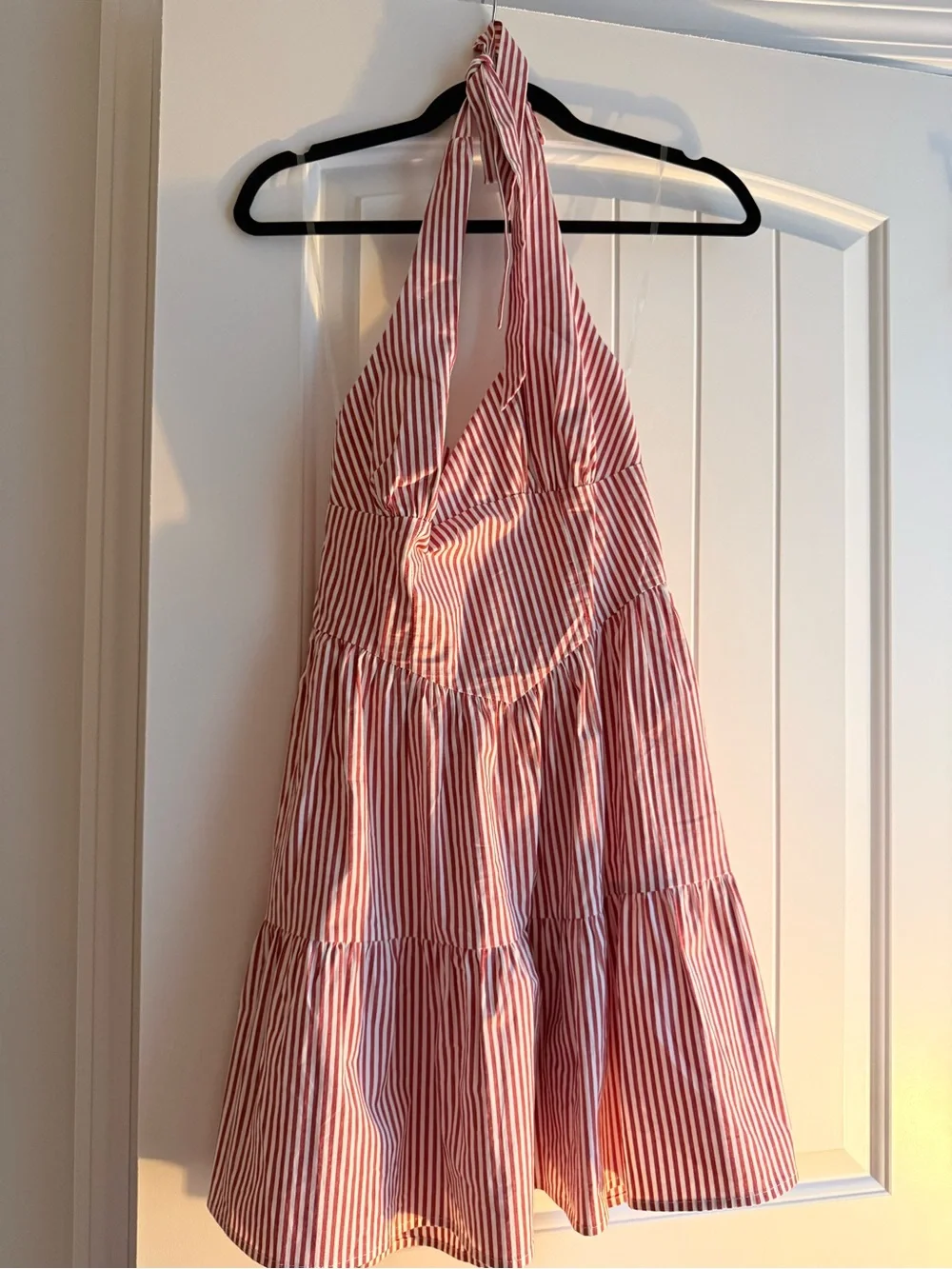 wild fable Red and White Striped Halter Tiered Dress